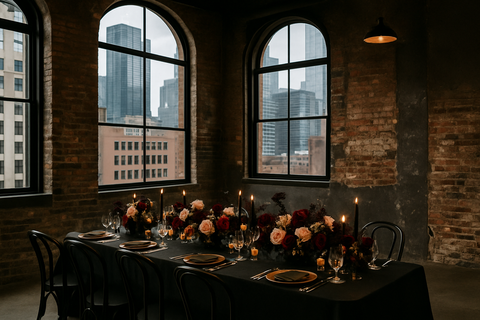 Refined and rebellious wedding reception setup in Chicago